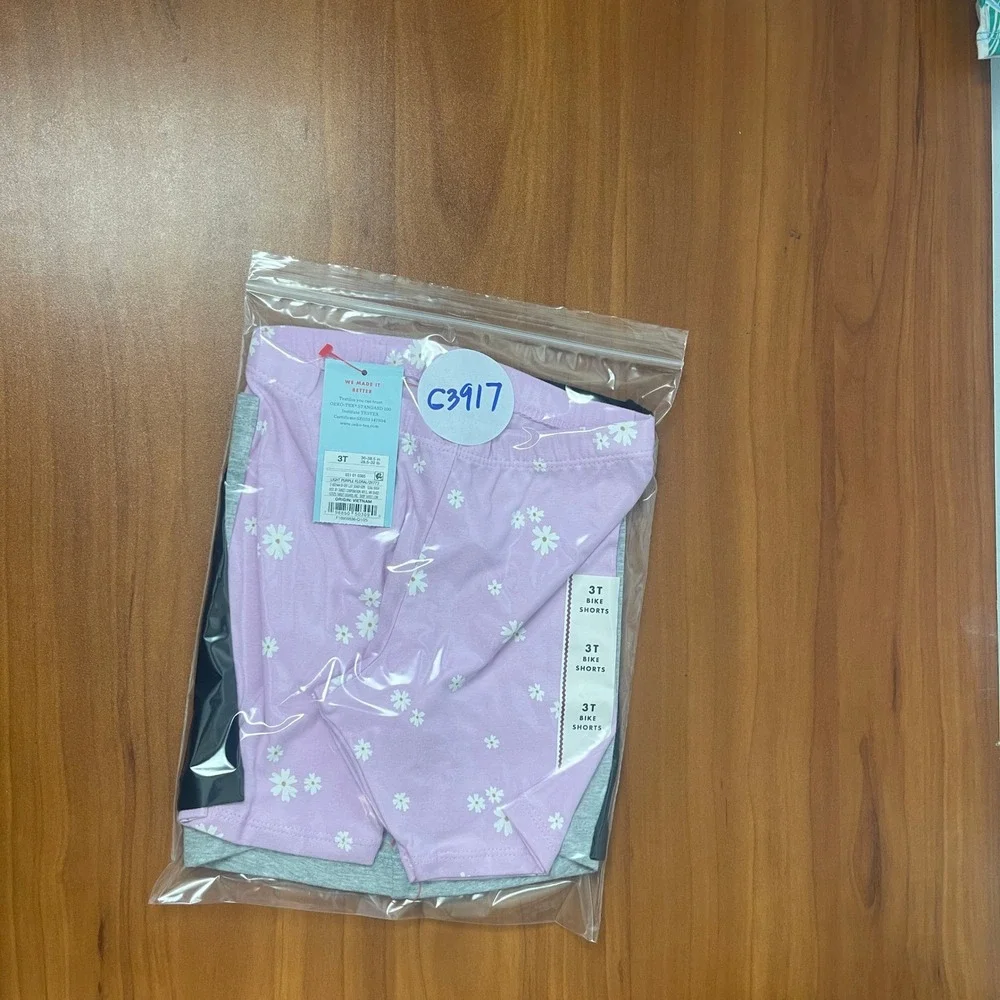 Lot of 3 Cat & Jack Toddler Girls 3T Bike Shorts Black Gray Purple Floral NWT